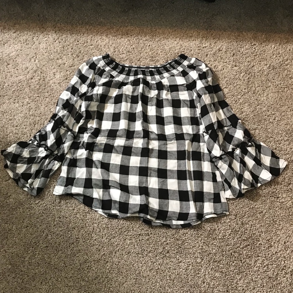 Justice checked bell sleeve blouse